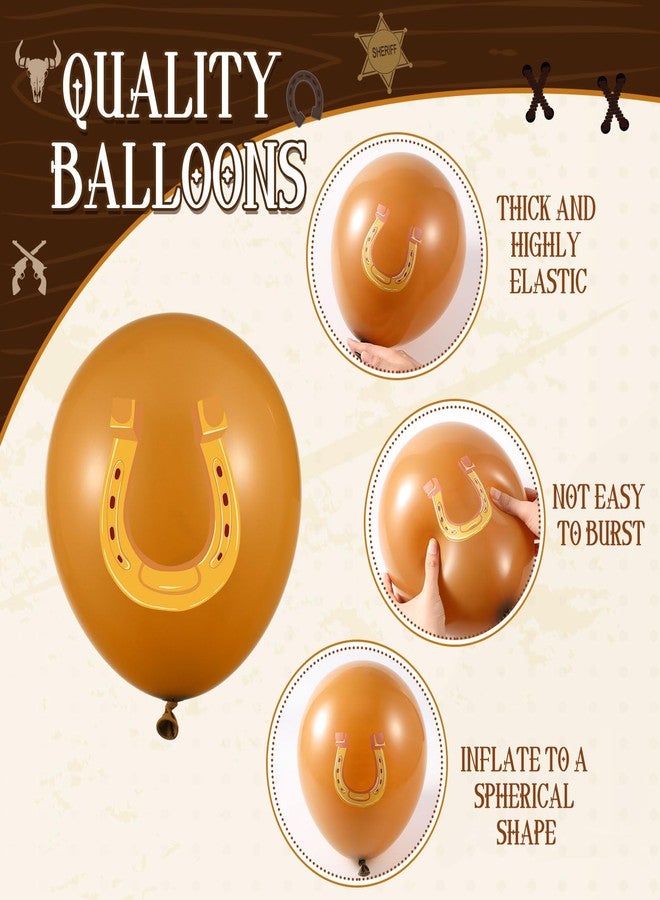 بالونات رعاة البقر الغربية من SilTriangle، 60 قطعة، مقاس 12 بوصة، زينة حفلات أعياد الميلاد الغربية، بالونات لاتكس بنية اللون، ذهبية اللون، مزينة بقصاصات ورقية، مثالية لحفلات استقبال المولود الجديد في الغرب الأمريكي. - Image 3